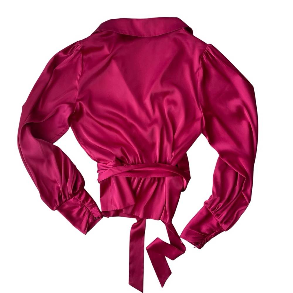White House Black Market Satin Tie Waist Blouse Size 4 Red - Picture 2 of 8